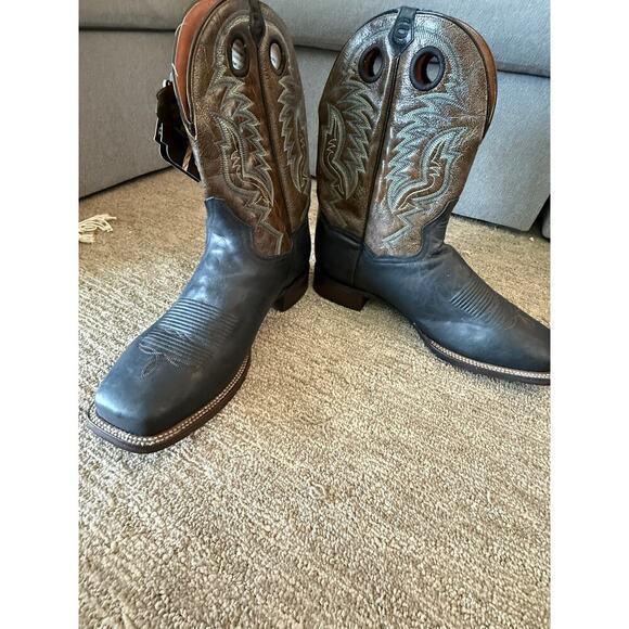 NEW Dan Posts Duece Cowboy Boots Size 10 Blqck/Brown/Blue/White Leather Sq Toe - Picture 1 of 8